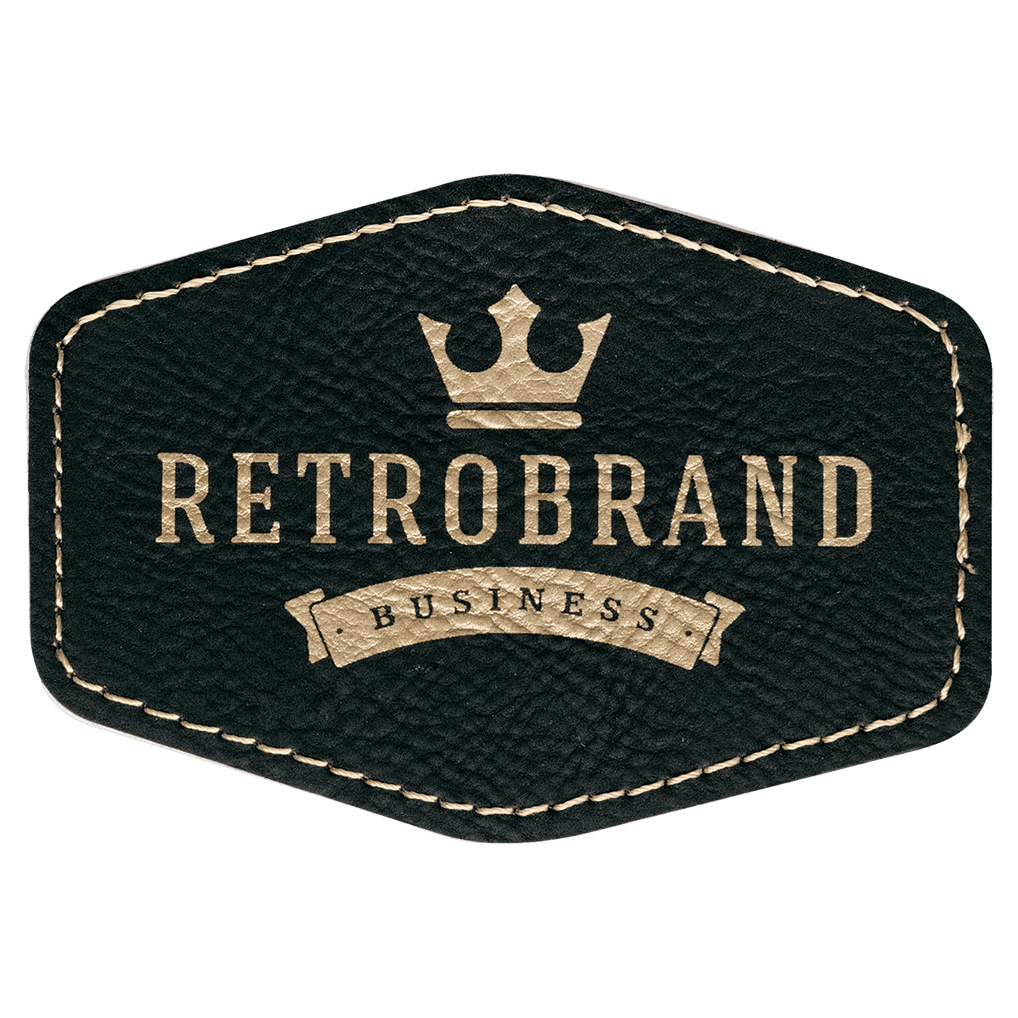 3 1/2" x 2 1/2" Hex Black/Gold Laserable Leatherette Patch with Kota Pro Adhesive (Sold by Case of 25)