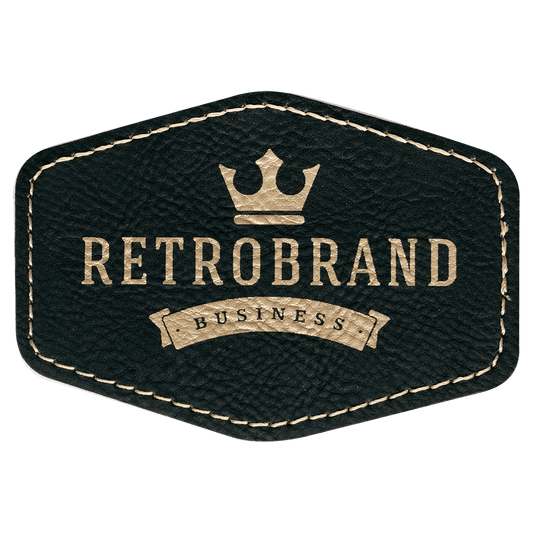 3 1/2" x 2 1/2" Hex Black/Gold Laserable Leatherette Patch with Kota Pro Adhesive (Sold by Case of 25)