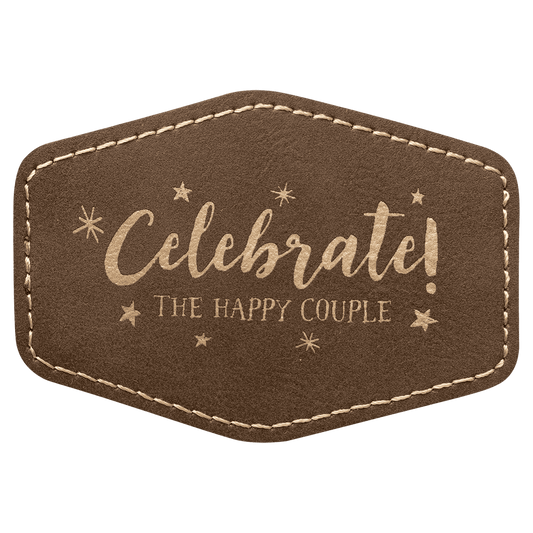 3 1/2" x 2 1/2" Hex Rustic/Gold Laserable Leatherette Patch with Kota Pro Adhesive (Sold by Case of 25)