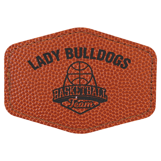 3 1/2" x 2 1/2" Hex Basketball Laserable Leatherette Patch with Kota Pro Adhesive (Sold by Case of 25)