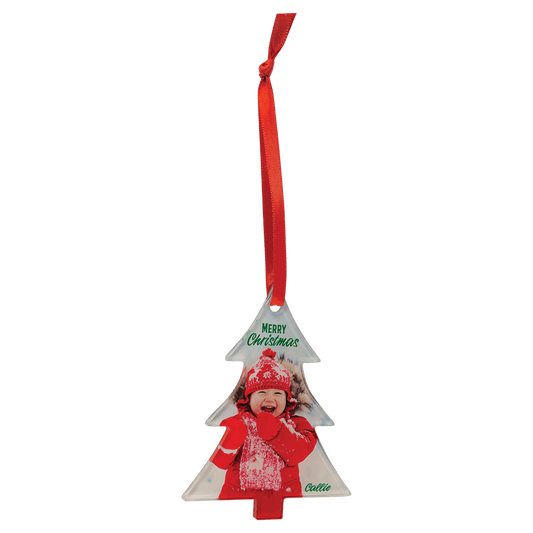 3" x 4" Tree Sublimatable Acrylic Ornament with Red Ribbon (Sold by Case of 10)