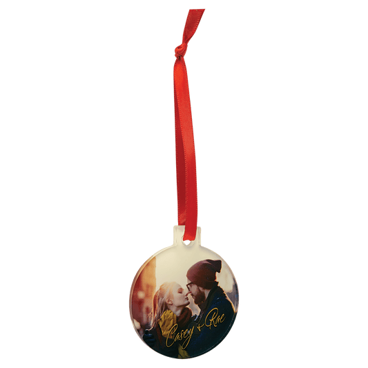 2 1/2" Round Sublimatable Acrylic Ornament with Red Ribbon (Sold by Case of 10)