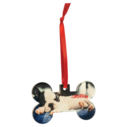 2 1/4" x 3 13/16" Bone Sublimatable Acrylic Ornament with Red Ribbon (Sold by Case of 10)