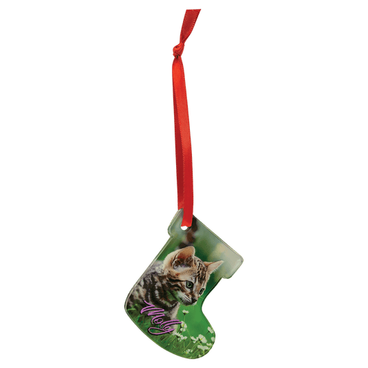 2 3/8" x 2 3/4" Stocking Sublimatable Acrylic Ornament with Red Ribbon (Sold by Case of 10)