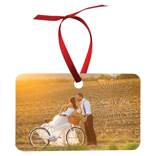 3" x 2" Gloss White Unisub Aluminum Horizontal Rectangle Ornament, 2-sided (Sold by Case of 50)