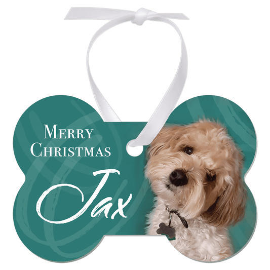 3.25"x 2" Gloss White Unisub Aluminum Dog Bone Ornament, 1-Side w/White Ribbon (Sold by Case of 50)