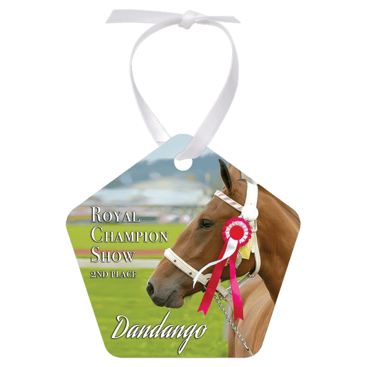 2.75"x 2.75 Gloss White Aluminum Pentagon Ornament, 1-Side w/White Ribbon (Sold by Case of 50)