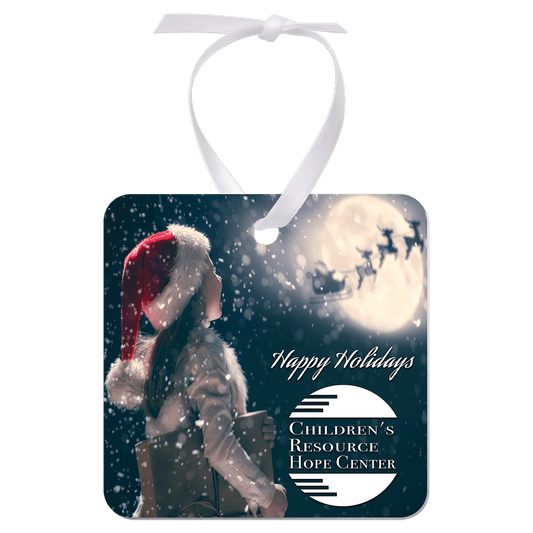 2.75"x 2.75" Gloss White Aluminum Square Ornament, 1-Side w/White Ribbon (Sold by Case of 50)