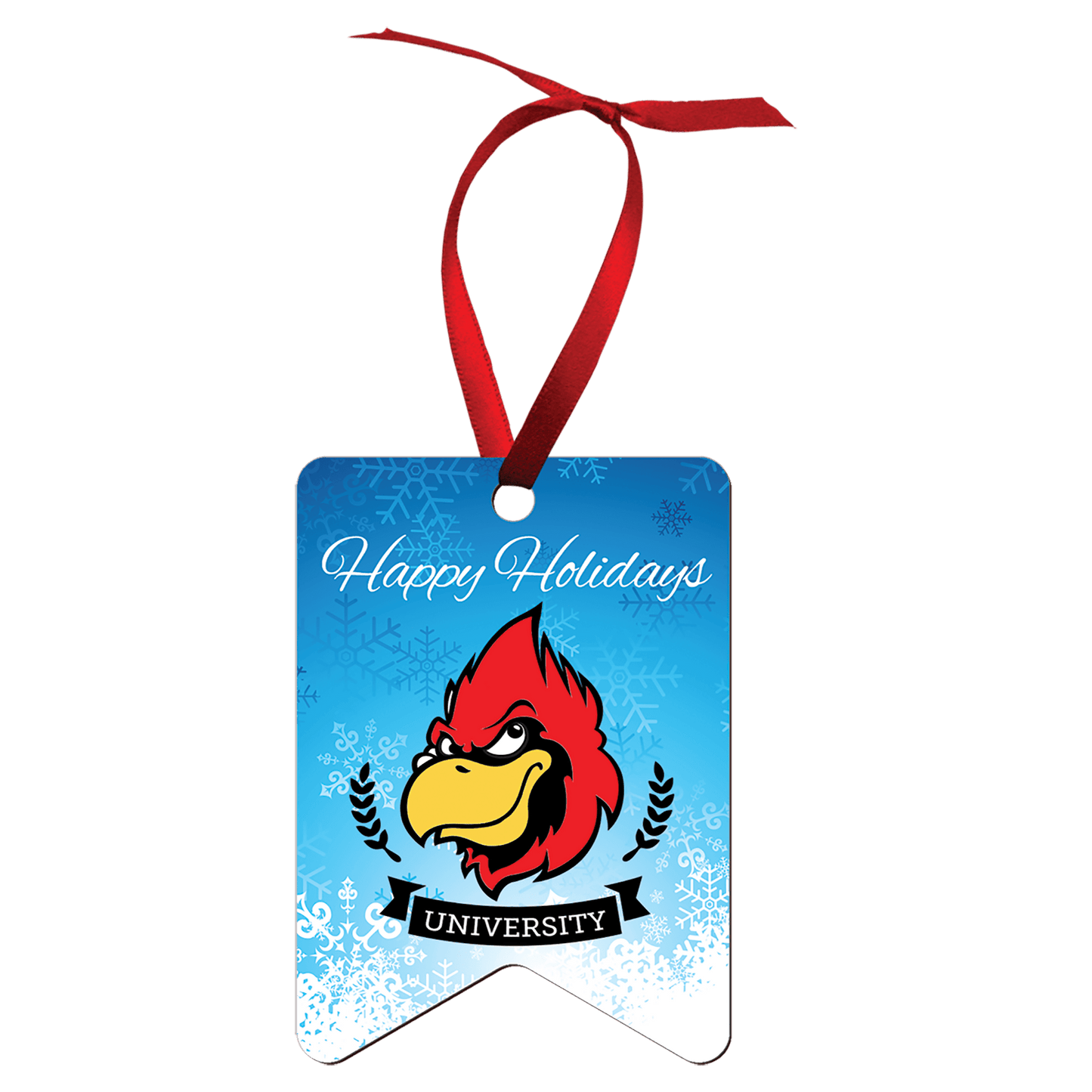 2.5" x 3.5" Gloss White Unisub Hardboard Bunting Ornament, 2-Sided w/Red Ribbon (Sold by Case of 25)