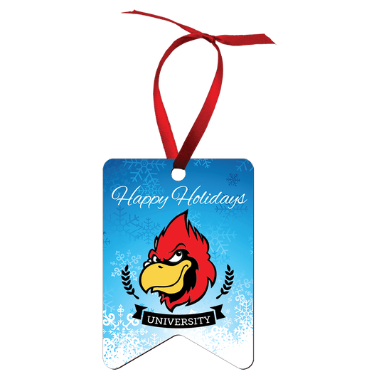 2.5" x 3.5" Gloss White Unisub Hardboard Bunting Ornament, 2-Sided w/Red Ribbon (Sold by Case of 25)