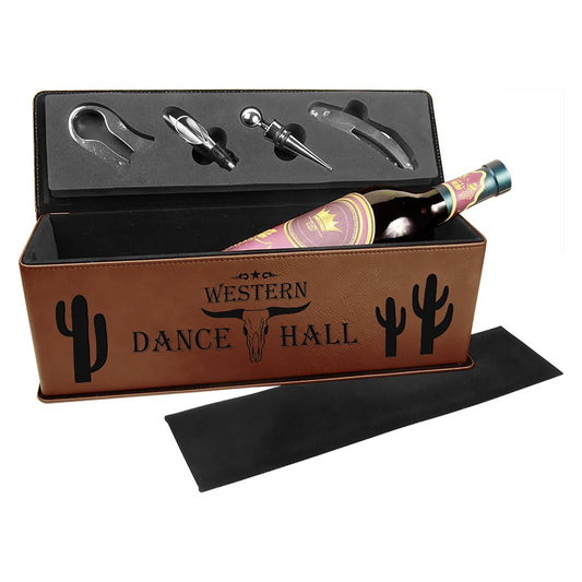 Dark Brown Laserable Leatherette Single Wine Box with Tools (Sold by Case of 2)