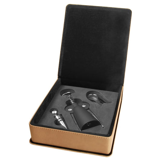 Light Brown Laserable Leatherette 3-Piece Wine Tool Gift Set (Sold by Case of 6)