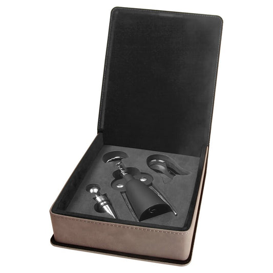 Gray Laserable Leatherette 3-Piece Wine Tool Gift Set (Sold by Case of 6)