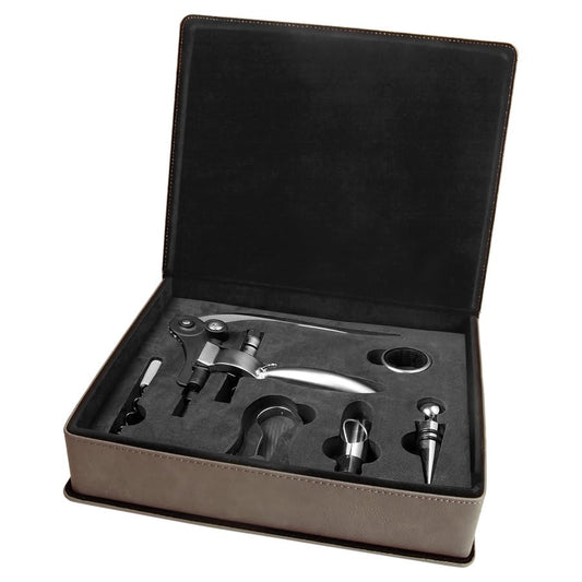 Gray Laserable Leatherette 5-Piece Wine Tool Gift Set (Sold by Case of 6)